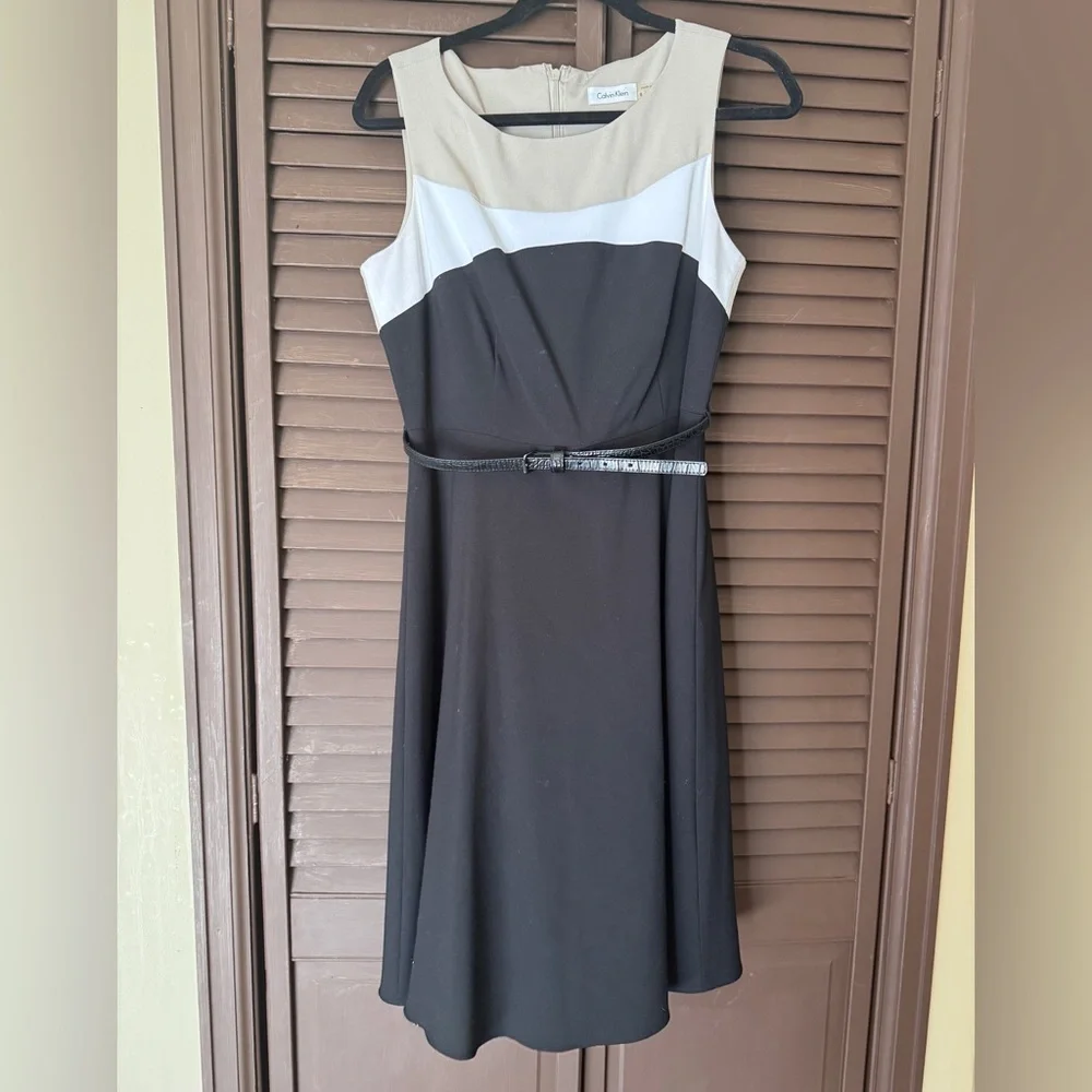 Calvin Klein Colorblock Sleeveless Dress in Black and Cream Size 8 - Picture 1 of 7